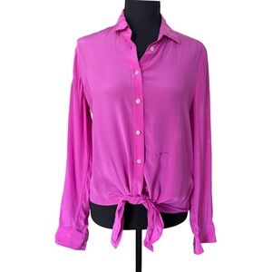 Banana Republic Long Sleeve Silk Tie Front Blouse Women M Pink Romantic Workwear